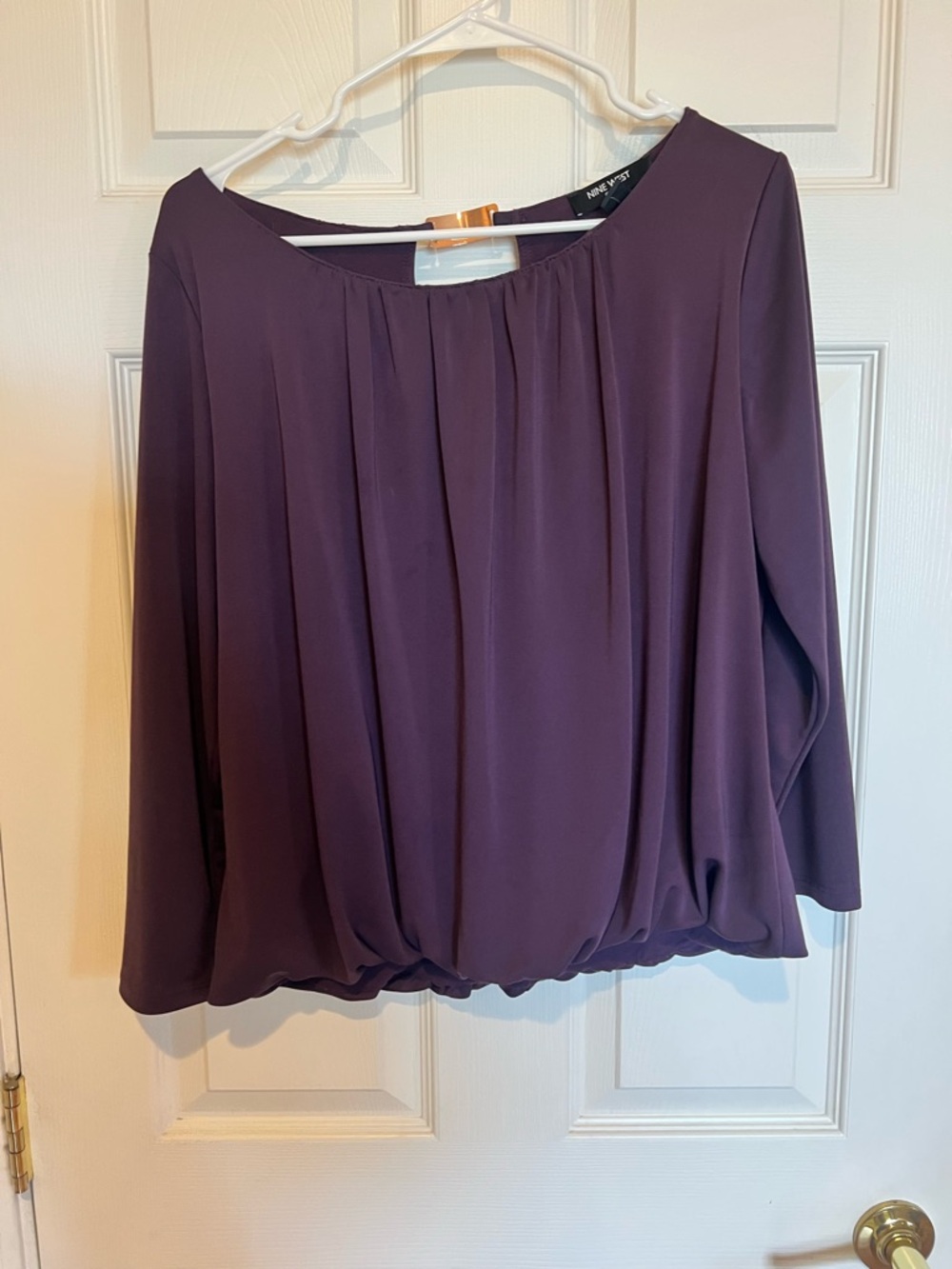 Nine West Plum Pleated Blouson Long-Sleeve Top